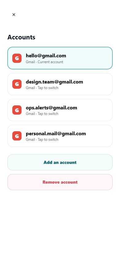Easy Mail connected Gmail accounts screen