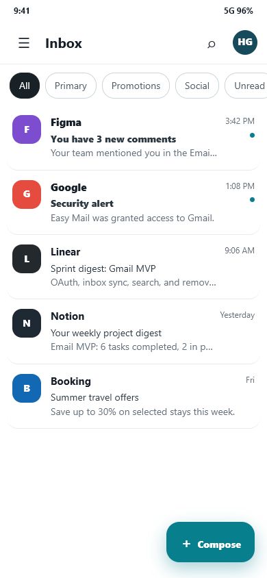 #Easy Mail - Email Access Gmail inbox screen